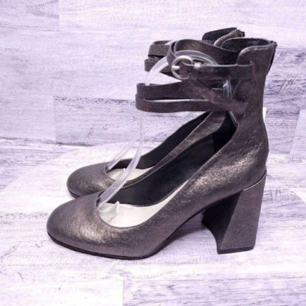 1. State Makal Ankle Strap Block Heel Pump Metallic Pewter Women's sz 6 NEW - Picture 7 of 7